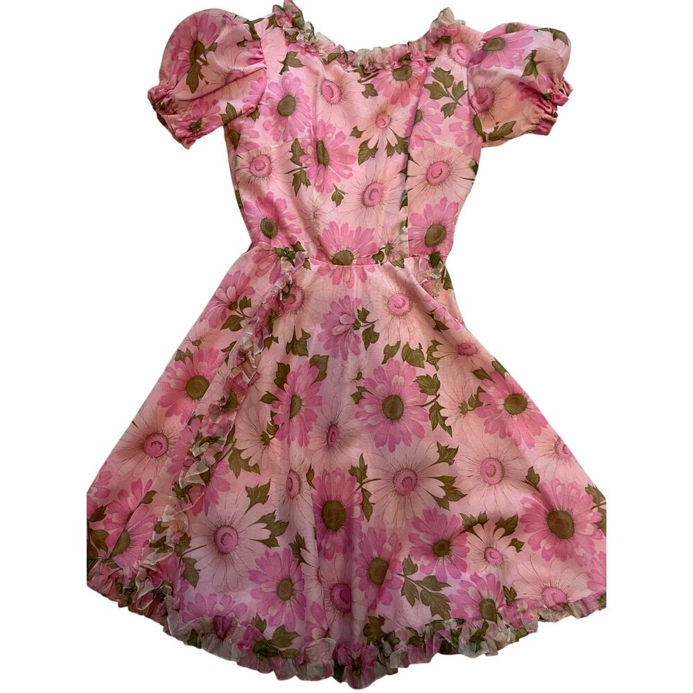 Vtg 60s H Bar C California Ranchwear Floral Square Dance Patio Dress puff sleeve